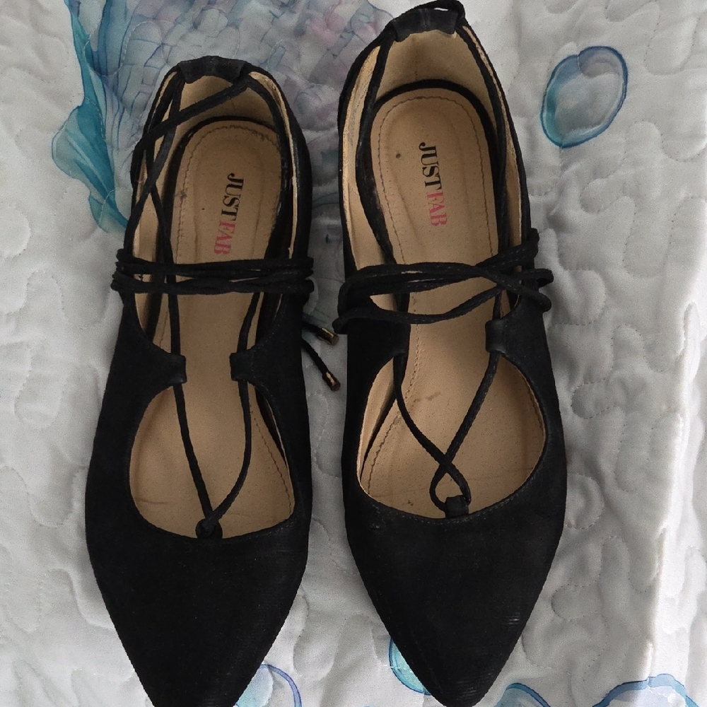 JustFab Black Lace-Up Flats